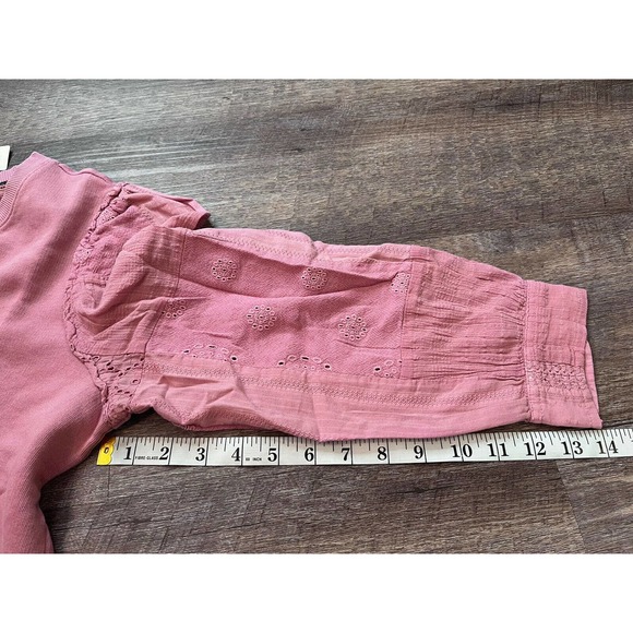 Anthropologie Womens Pullover Sweatshirt Medium Rose Pink Puff Eyelet Sleeve M5 - Picture 6 of 8
